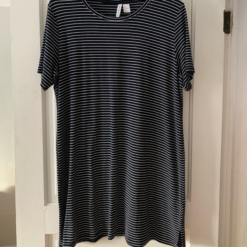 Dress/Navy blue & white/striped/short sleeve